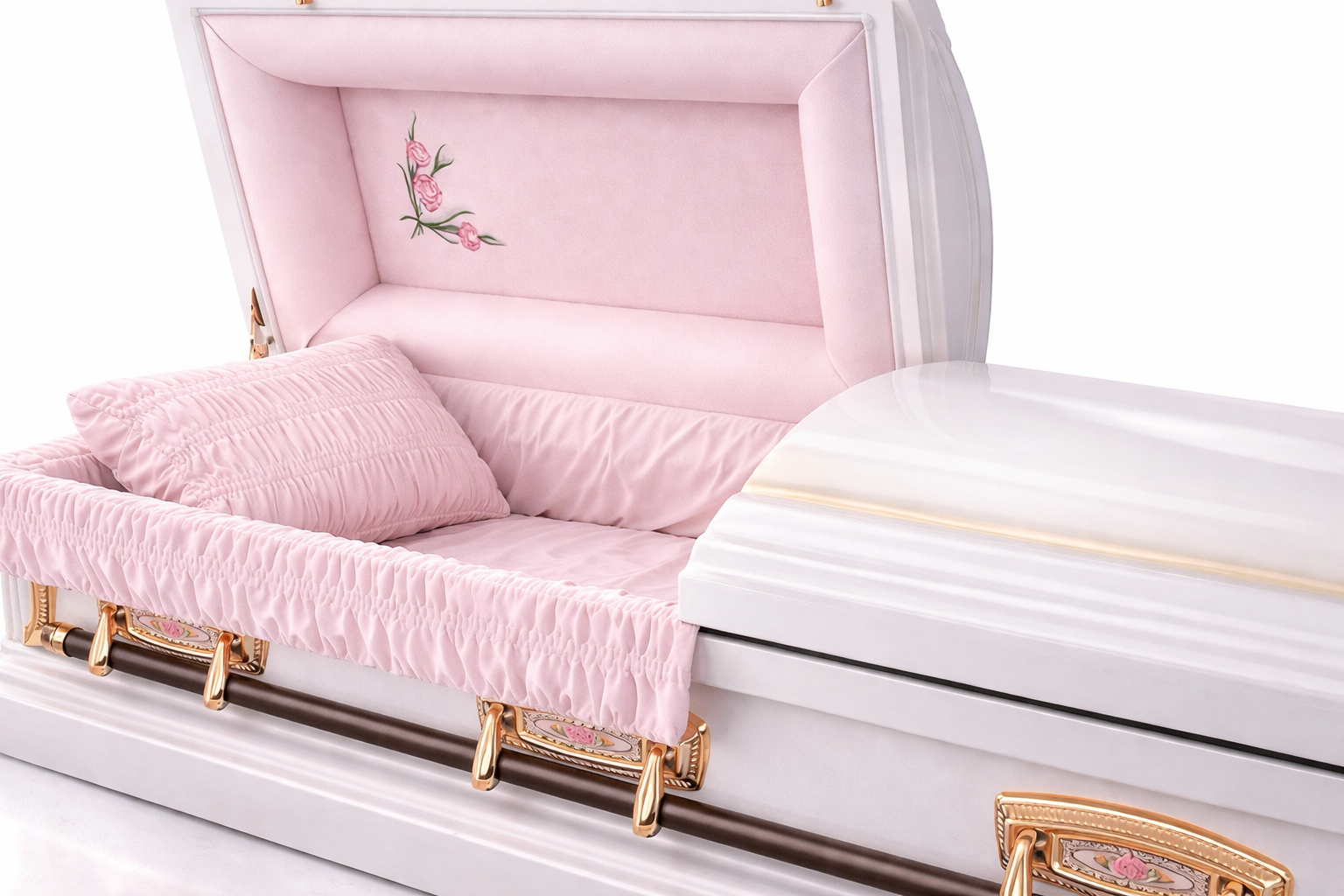 Antique White Steel Casket Australia – Pink Velvet Interior Funeral Coffin - Image 2