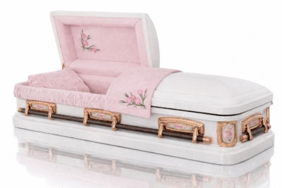 Antique White Steel Casket Australia – Pink Velvet Interior Funeral Coffin