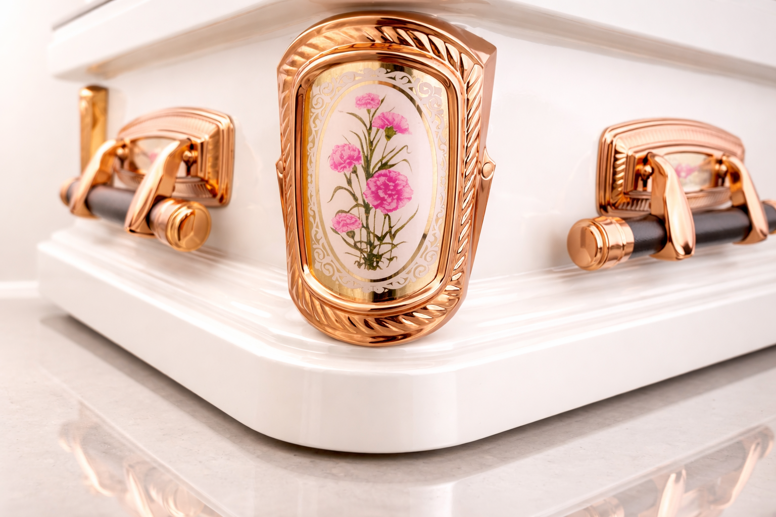 Antique White Steel Casket Australia – Pink Velvet Interior Funeral Coffin - Image 6