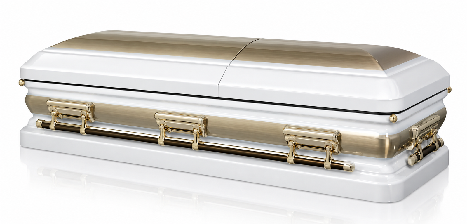 AI visualisation of NO11PB02 antique white and brushed gold casket with lid closed